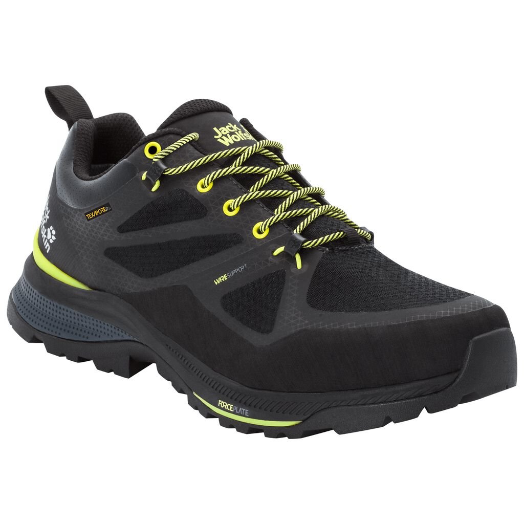 Jack Wolfskin FORCE STRIKER TEXAPORE LOW Férfi Túracipő Fekete/Világos Zöld - PRABZS-724